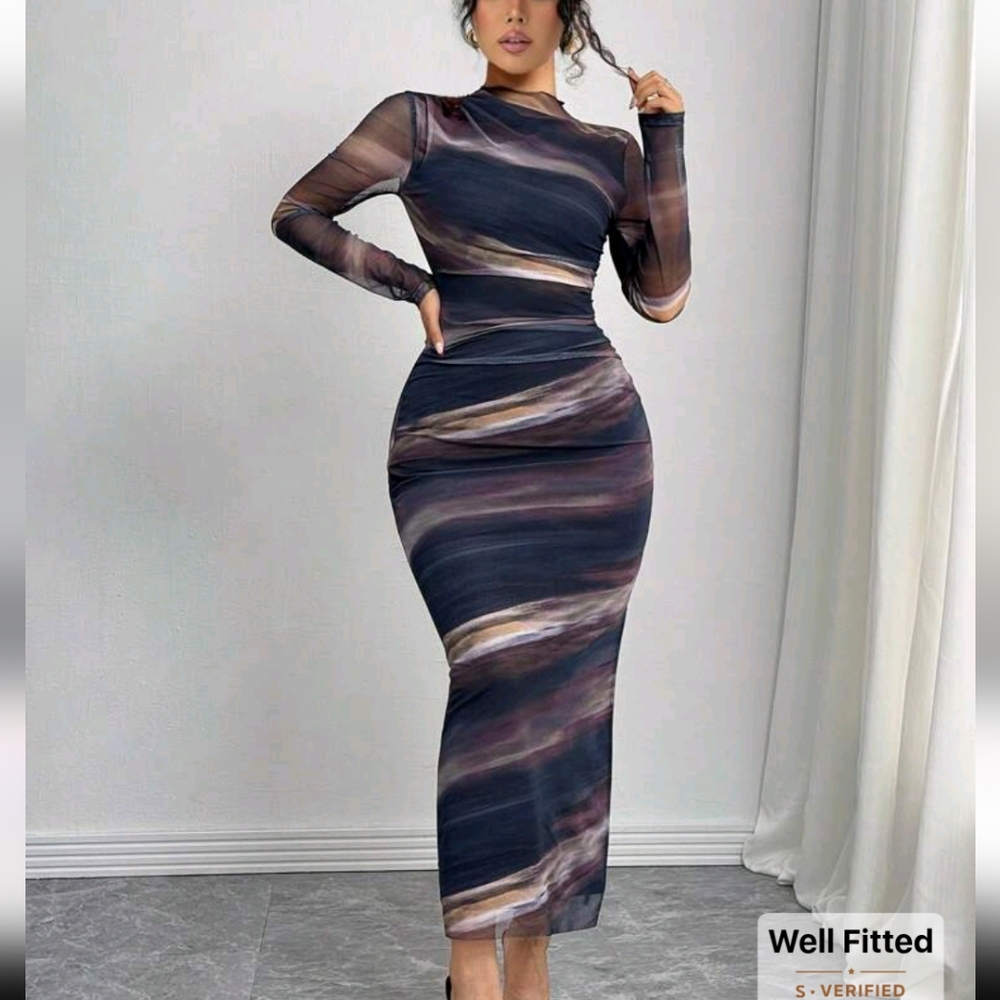 Stylish Multicolor Long Sleeve Dress